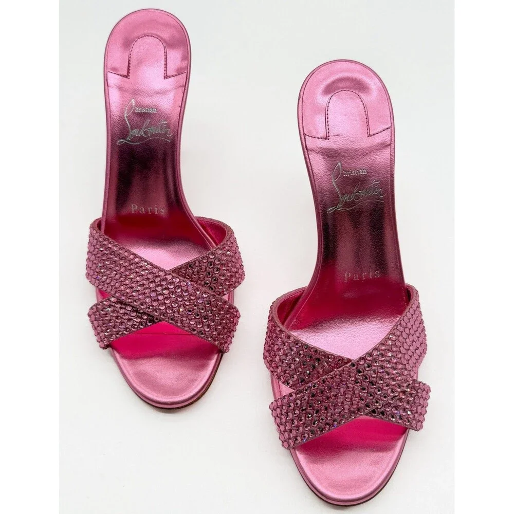Christian Louboutin Mariza Is Back Strass 85 Mule Sandal Pink Metallic EU 37.5 - Picture 12 of 13